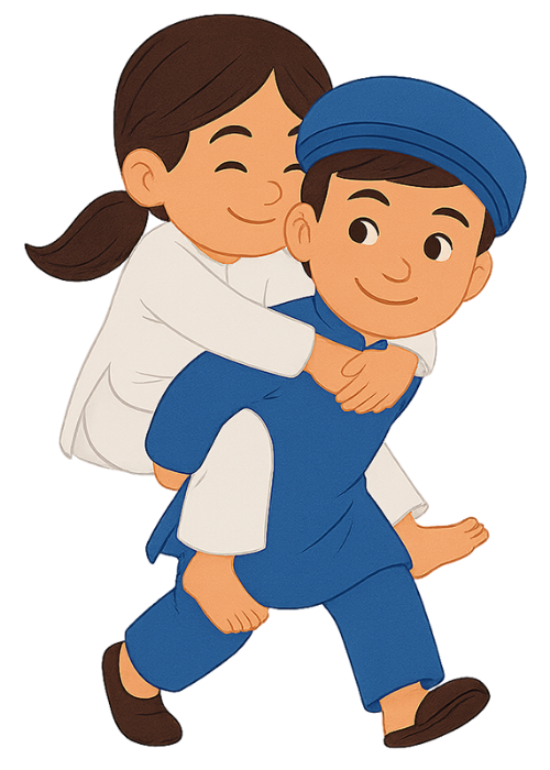 Cô gái và chàng trai, cõng nhau, trang phục truyền thống, vui vẻ, girl and boy, carrying each other, traditional costume, happy