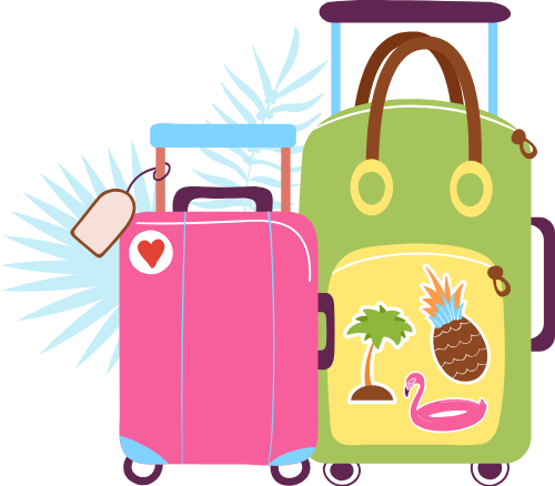 Vali du lịch, vali, hành lý, du lịch, màu hồng, màu xanh lá, sticker, mùa hè, luggage, suitcase, baggage, travel, pink, green, stickers, summer