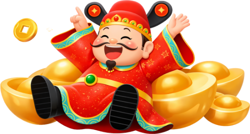 Thần tài, nằm trên đống vàng, đàn ông, thỏi vàng, tiền vàng, tết, tài lộc, sung sướng, God of wealth, lying on gold pile, man, gold ingot, gold coins, lunar new year, fortune, joyful
