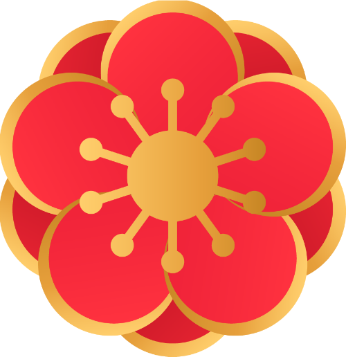 Hoa đỏ cách điệu, hoa mẫu đơn, màu đỏ, viền vàng, tết, trang trí, nhị vàng, stylized red flower, peony, red, gold border, lunar new year, decoration, yellow stamen