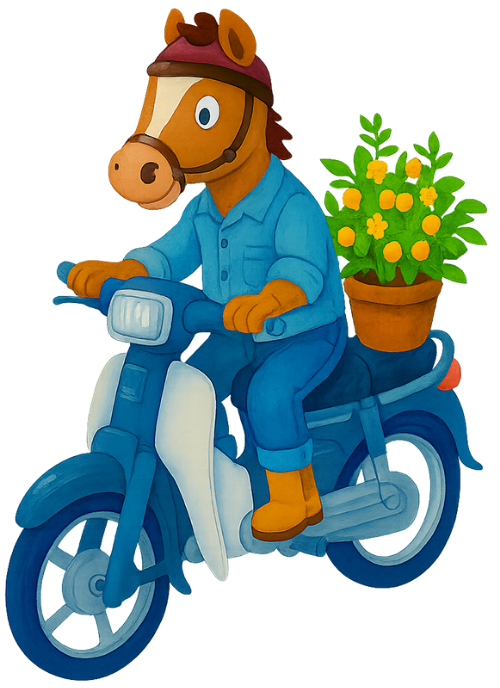 Ngựa, lái xe máy, chở cây quất, sắm tết, xe máy, cây cảnh, horse, riding motorbike, carrying kumquat tree, shopping for tet, motorbike, potted plant