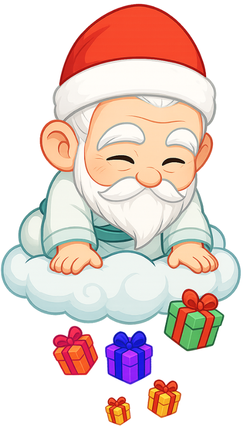 Ông bụt, vui vẻ, cổ tích, giáng sinh, mũ giáng sinh, đám mây, quà, the good spirit, happy, fairy tale, christmas, santa hat, cloud, gift