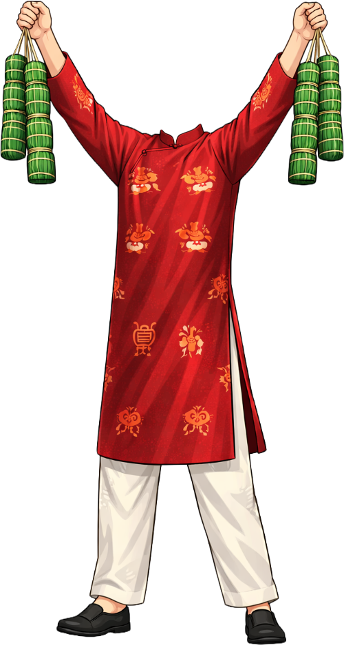 Chàng trai, giơ tay, đàn ông, áo dài, đỏ, bánh tét, quần trắng, tết, truyền thống, ăn mừng, young man, raising hands, men, ao dai, red, cylindrical glutinous rice cake, white pants, tet holiday, traditional, celebrating