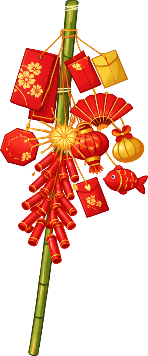 Cây nêu, pháo dây, bao lì xì, lồng đèn, tre, cá chép, quạt giấy, tết nguyên đán, đỏ, nổ pháo, bamboo pole, firecrackers, lucky money, red envelope, lantern, bamboo, carp, paper fan, lunar new year, red, exploding