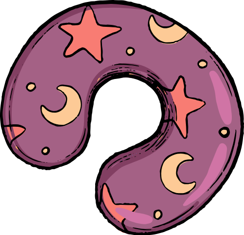 Gối chữ u, gối cổ, du lịch, nghỉ ngơi, màu tím, họa tiết trăng sao, u-shaped pillow, neck pillow, travel, rest, purple, moon and star pattern