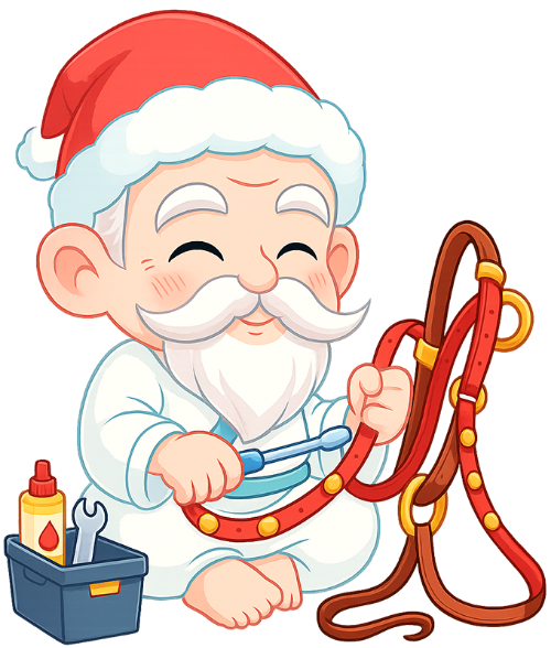 Ông bụt, sửa chữa, cổ tích, giáng sinh, mũ giáng sinh, dây cương, hộp dụng cụ, the good spirit, repairing, fairy tale, christmas, santa hat, reins, toolbox
