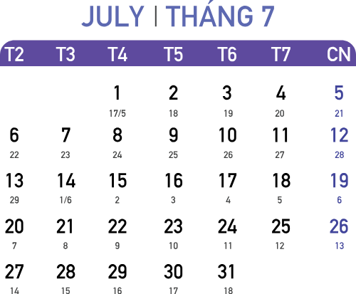 Lịch 2026, lịch, calendar, 2026, tháng 07, july