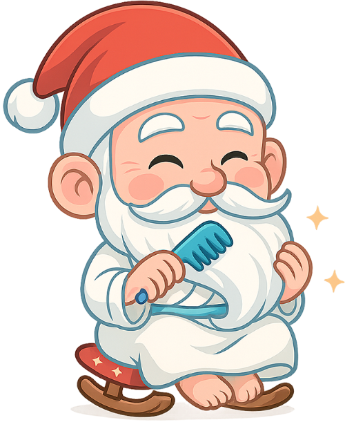 Ông bụt, chải râu, cổ tích, giáng sinh, mũ giáng sinh, ghế bập bênh, lược, the good spirit, combing beard, fairy tale, christmas, santa hat, rocking chair, comb