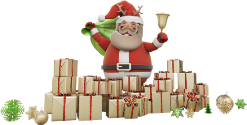 Ông già noel, quà giáng sinh, hộp quà, túi quà xanh lá, chuông, râu trắng, model 3d, model, santa claus, christmas gifts, gift boxes, green gift bag, bell, white beard, 3d model
