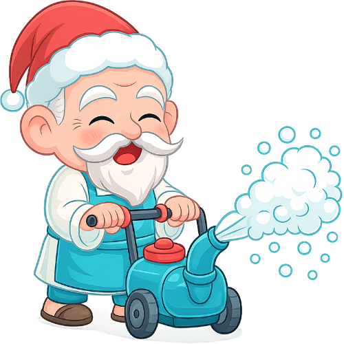 Ông bụt, phun tuyết, cổ tích, giáng sinh, mũ giáng sinh, máy phun tuyết, tạp dề, the good spirit, spraying snow, fairy tale, christmas, santa hat, snow machine, apron