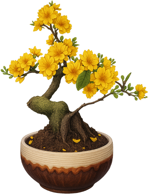 Cây mai bonsai, hoa mai, hoa vàng, cây cảnh, tết, mùa xuân, trang trí, may mắn, chậu sứ, ochna integerrima bonsai, apricot blossom, yellow flower, potted plant, tet, spring, decoration, luck, ceramic pot