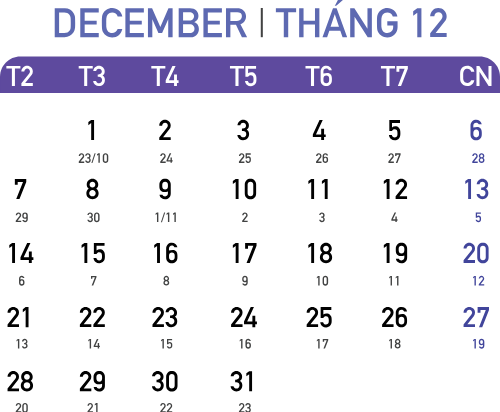 Lịch 2026, lịch, calendar, 2026, tháng 12, december