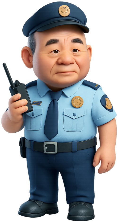 Chú bảo vệ, bảo vệ, đồng phục bảo vệ, bộ đàm, security guard, guard, security uniform, walkie-talkie