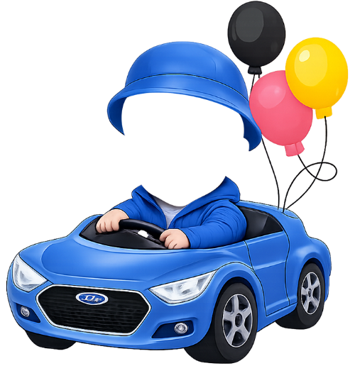 Em bé, lái xe, bé trai, ô tô xanh dương, mũ tai bèo, bóng bay, vô lăng, áo khoác xanh, đồ chơi, baby, driving, baby boy, blue car, bucket hat, balloons, steering wheel, blue jacket, toy