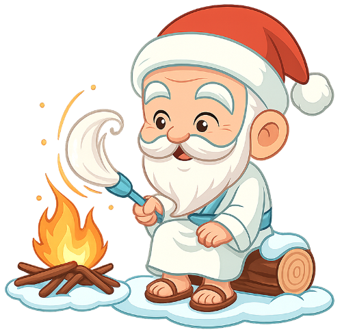 Ông bụt, vui vẻ, cổ tích, giáng sinh, mũ giáng sinh, phất trần, cây thông, lửa, tuyết, the good spirit, happy, fairy tale, christmas, santa hat, fly-whisk, pine tree, fire, snow