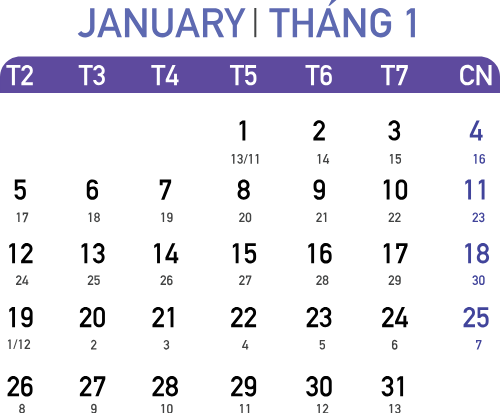 Lịch 2026, lịch, calendar, 2026, tháng 01, january