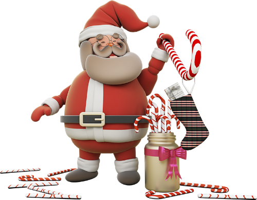 Ông già noel, kẹo gậy, kẹo giáng sinh, hũ kẹo, sọc đỏ trắng, mũ đỏ, râu trắng, model 3d, model, santa claus, candy cane, christmas candy, candy jar, red and white stripes, red hat, white beard, 3d model