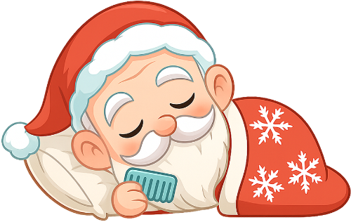 Ông bụt, ngủ, cổ tích, giáng sinh, mũ giáng sinh, chăn, gối, lược, the good spirit, sleeping, fairy tale, christmas, santa hat, blanket, pillow, comb