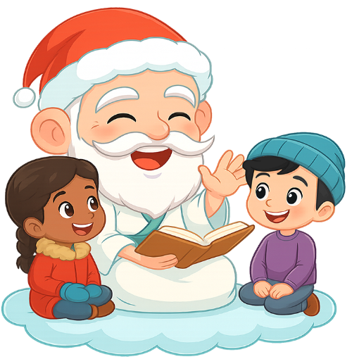 Ông bụt, kể chuyện, cổ tích, giáng sinh, mũ giáng sinh, sách, mây, trẻ em, the good spirit, storytelling, fairy tale, christmas, santa hat, book, cloud, children