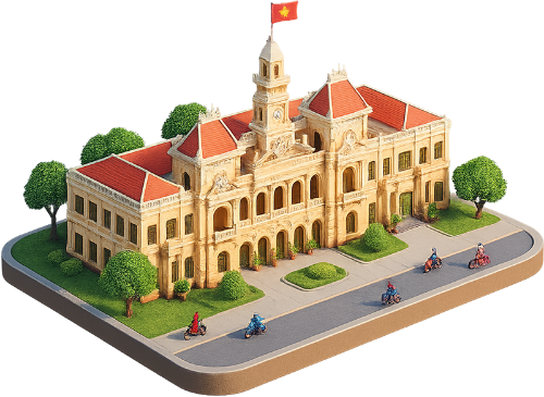 Mô hình, trụ sở ủy ban nhân dân thành phố hồ chí minh, tòa nhà, kiến trúc, cờ việt nam, đường phố, cây cối, xe máy, người đi xe máy, model, ho chi minh city people's committee headquarters, building, architecture, vietnam flag, street, trees, motorbikes, motorcyclists