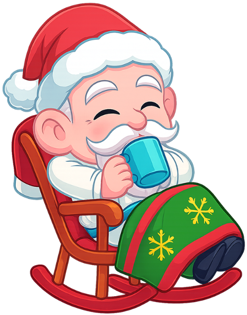 Ông bụt, thư giãn, cổ tích, giáng sinh, mũ giáng sinh, ghế bập bênh, ly nước, the good spirit, relaxing, fairy tale, christmas, santa hat, rocking chair, glass of water 9