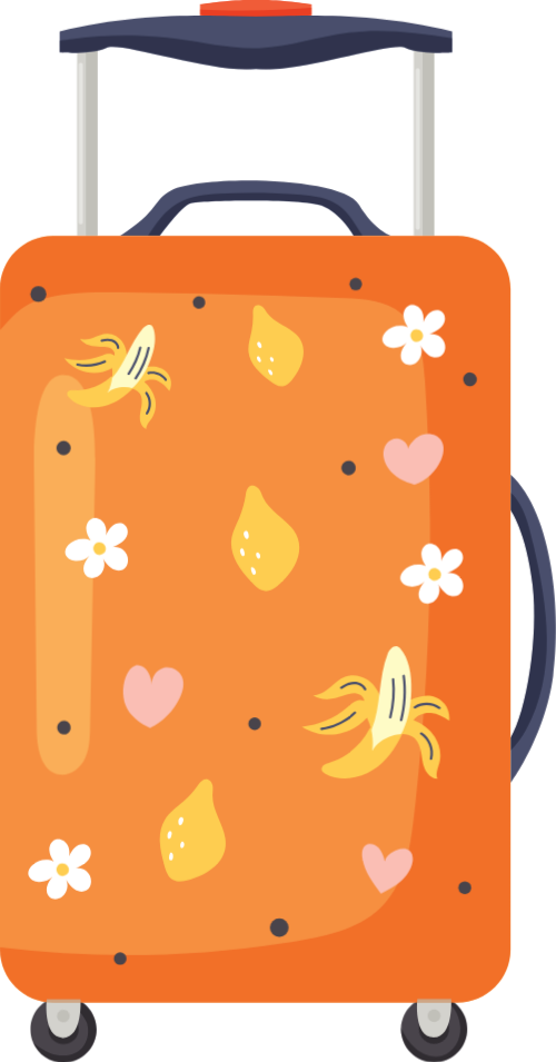 Vali kéo, hành lý, du lịch, họa tiết trái cây, màu cam, suitcase, luggage, travel, fruit pattern, orange