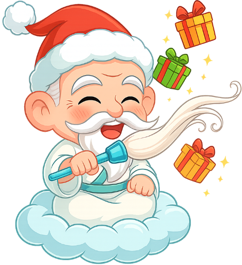 Ông bụt, vui vẻ, cổ tích, giáng sinh, mũ giáng sinh, đám mây, quà, phất trần, the good spirit, happy, fairy tale, christmas, santa hat, cloud, gift, fly-whisk