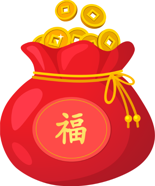 Túi tiền, màu đỏ, tiền vàng, chữ phúc, tết, tài lộc, may mắn, dây buộc, Money bag, red, gold coins, luck, Lunar New Year, wealth, lucky, drawstring