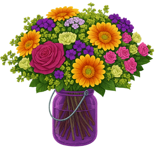 Bó hoa, hoa, bó, bó hoa, hoa hồng, hoa cúc, hoa gerbera, hoa nhiều màu, lọ, màu tím, lãng mạn, flower bouquet, flower, bunch, posy, rose, daisy, gerbera, multicolor flower, jar, purple, romance