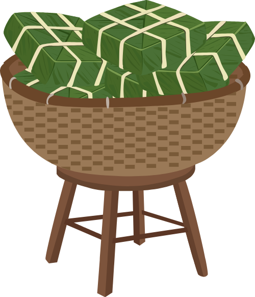 Bánh chưng, sọt tre, ghế gỗ, tết, bánh truyền thống, số lượng nhiều, chung cake, bamboo basket, wooden stool, tet holiday, traditional cake, abundance