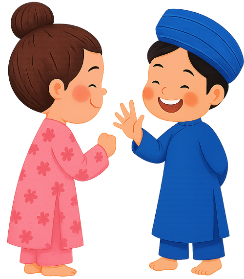 Cô bé và cậu bé, chơi kéo búa bao, áo dài, tết, em bé, áo dài, khăn xếp, màu hồng, màu xanh dương, girl and boy, playing rock paper scissors, ao dai, tet, baby, ao dai, khan xep, pink, blue