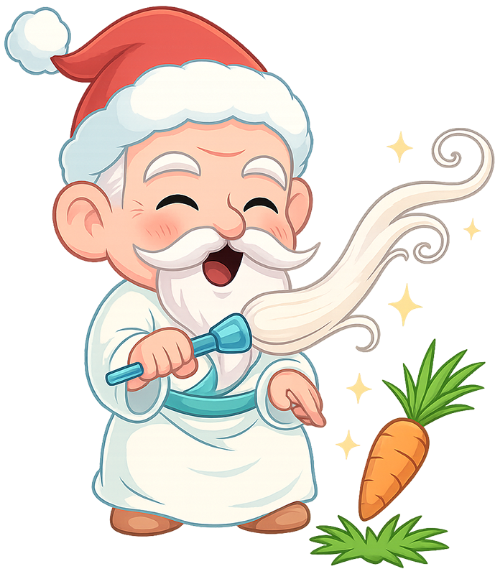 Ông bụt, làm phép, cổ tích, giáng sinh, mũ giáng sinh, cà rốt, cỏ, phất trần, the good spirit, casting a spell, fairy tale, christmas, santa hat, carrot, grass, whisk