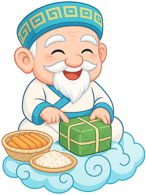 Ông bụt, bánh chưng, ông cụ, thần may mắn, bánh chưng, tết, thức ăn, truyền thống, mây, old wise man, banh chung, old man, god of fortune, vietnamese cake, tet, food, traditional, cloud