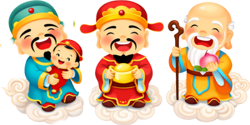 Ông phúc ông lộc ông thọ, mỉm cười, ông cụ, đám mây, em bé, thỏi vàng, quả đào, gậy gỗ, tam đa, fuk luk sau, smiling, old man, cloud, baby, gold ingot, peach, walking stick, three gods