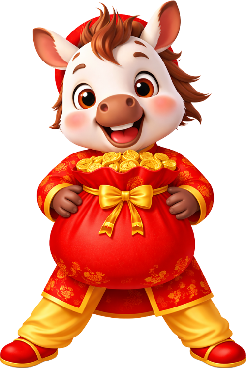 Ngựa, ôm túi tiền, con vật, đứng, áo dài, đỏ, vàng, đồng tiền, tài lộc, may mắn, Horse, holding money bag, animal, standing, ao dai, red, yellow, coins, fortune, lucky
