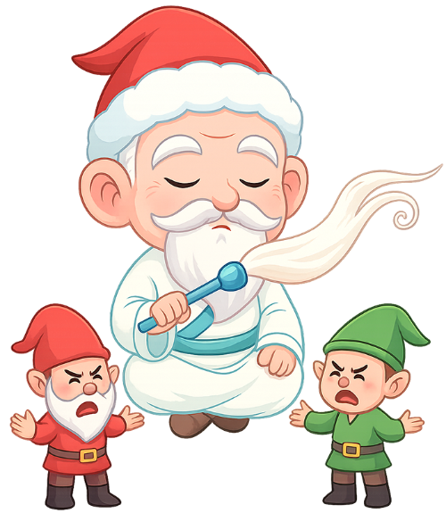 Ông bụt, hòa giải, cổ tích, giáng sinh, mũ giáng sinh, phất trần, yêu tinh, the good spirit, mediating, fairy tale, christmas, santa hat, whisk, elf