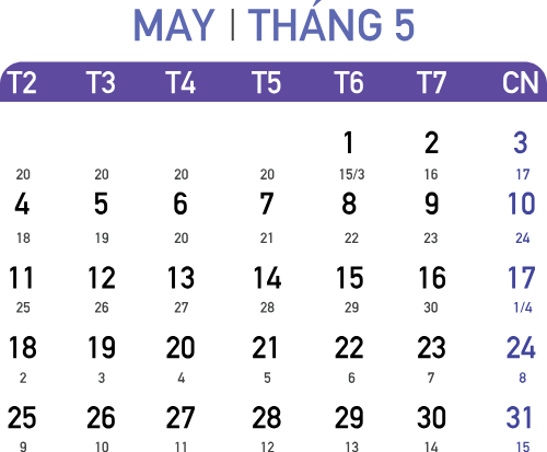 Lịch 2026, lịch, calendar, 2026, tháng 05, may