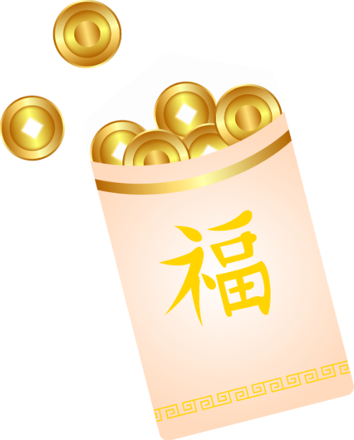 Bao lì xì, tiền vàng, xu, chúc phúc, tết, màu hồng nhạt, chữ phúc, red envelope, gold coins, lucky money, blessing, lunar new year, light pink, fu character