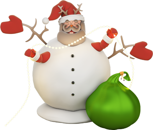 Ông già noel, người tuyết, túi quà, dây đèn, găng tay, mũ giáng sinh, râu trắng, model 3d, model, santa claus, snowman, gift bag, string lights, gloves, christmas hat, white beard, 3d model 1