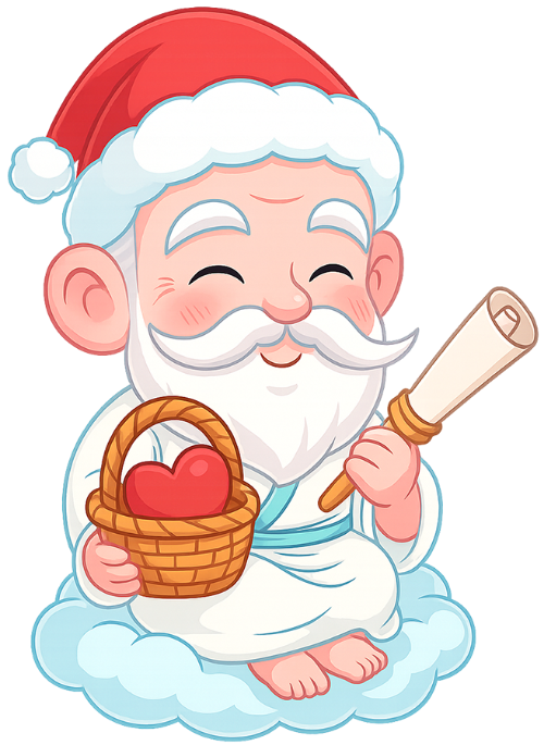 Ông bụt, thu thập quà, cổ tích, giáng sinh, mũ giáng sinh, quà, giỏ, mây, the good spirit, collecting gifts, fairy tale, christmas, santa hat, gift, basket, cloud 1