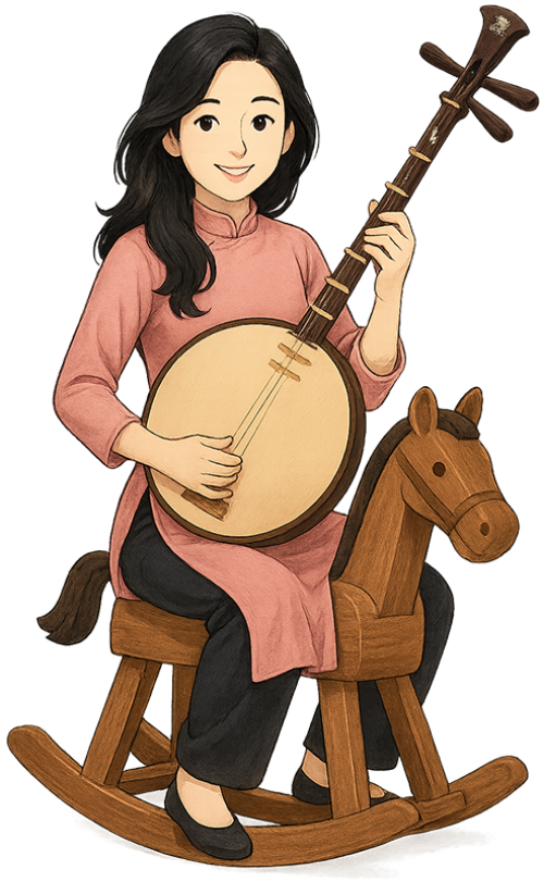 Cô gái, chơi đàn, phụ nữ, áo dài, đàn nguyệt, ngồi, ngựa gỗ, girl, playing musical instrument, woman, ao dai, dan nguyet, sitting, wooden horse