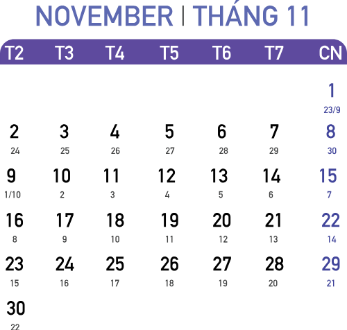 Lịch 2026, lịch, calendar, 2026, tháng 11, november