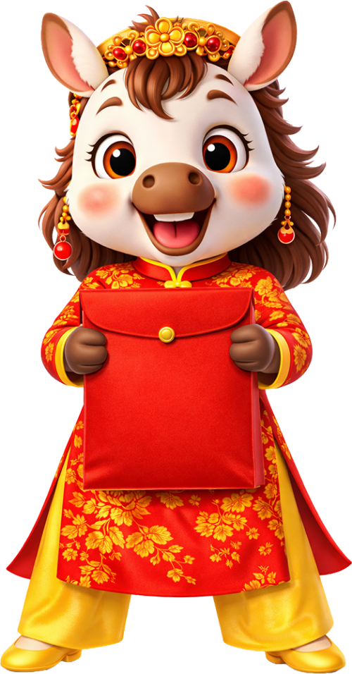 Ngựa, cầm phong bao lì xì, con vật, áo dài, đỏ, vàng, tết nguyên đán, lễ hội, vui vẻ, đứng, Horse, holding red envelope, animal, ao dai, red, yellow, lunar new year, festival, happy, standing 4