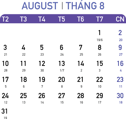 Lịch 2026, lịch, calendar, 2026, tháng 8, august
