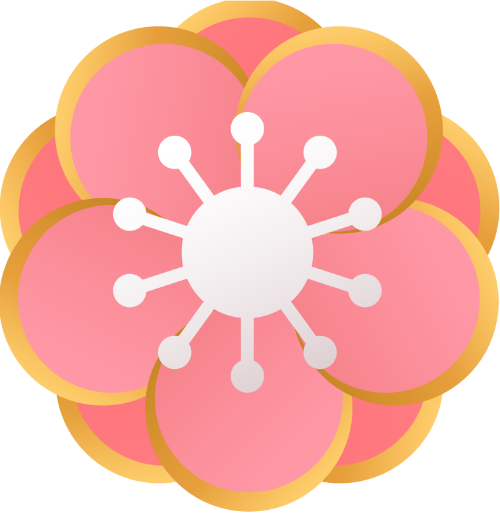 Hoa đào cách điệu, hoa mai, cánh tròn, màu hồng, nhị trắng, tết, trang trí, stylized cherry blossom, apricot blossom, round petals, pink, white stamen, lunar new year, decoration