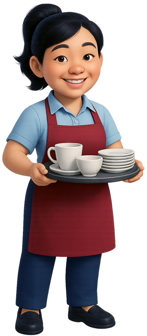 Cô gái, bê khay, phục vụ, tạp dề, ly cà phê, đĩa, khay, girl, carrying tray, serving, apron, coffee cup, plate, tray