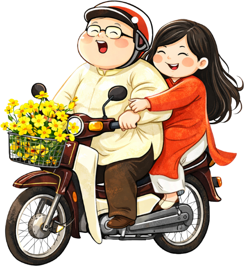 Chàng trai và cô gái, lái xe máy, đàn ông và phụ nữ, áo dài, tết, hoa mai, nón bảo hiểm, vui vẻ, nắm tay, xe cub, couple riding motorbike, driving, man and woman, ao dai, lunar new year, apricot blossom, helmet, joyful, holding hands, motorbike