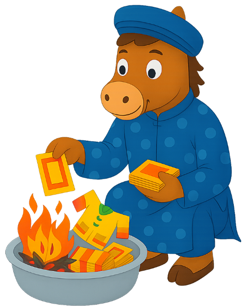 Ngựa, đốt vàng mã, vàng mã, lễ cúng, áo dài, tết, nồi, lửa, horse, burning votive paper, votive paper, offering, ao dai, tet, pot, fire 3