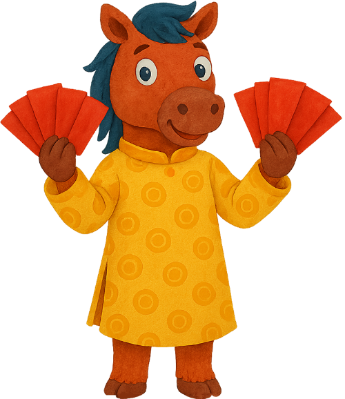 Ngựa, cầm lì xì, tết nguyên đán, áo dài, horse, holding lucky money, vietnamese lunar new year, ao dai