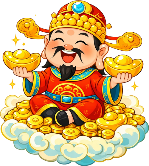 Thần tài, cười vui vẻ, đàn ông, thỏi vàng, mây trắng, đồng xu vàng, trang phục đỏ, mũ quan, râu đen, god of fortune, laughing, man, gold ingot, white cloud, gold coin, red costume, official hat, black beard 7